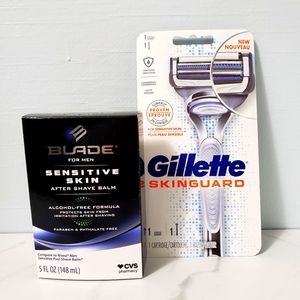 NEW Men's Gilette Sensitive skin razor Blade after shave balm bundle set